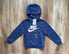 NIKE NEW Navy Blue Kids Youth Club Fleece Hoodie Kids Size SMALL S NWT Logo l/s