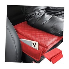 Car Armrest Cushion, Carbon Fiber Leather Auto Center Console Pad, Memory Red