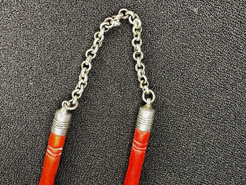 Antique Sterling Silver Red Coral Colored Chopsticks - Picture 3 of 7