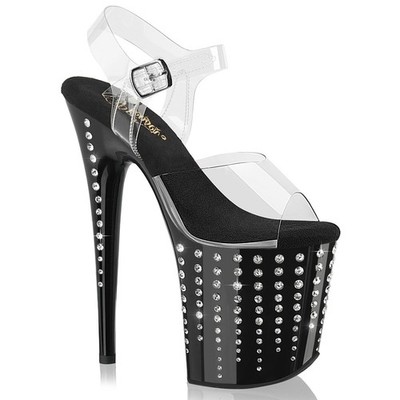 PLEASER FLAMINGO-808 Black 8'' Heel Rhinestones Platform Ankle Strap Sandal Shoes