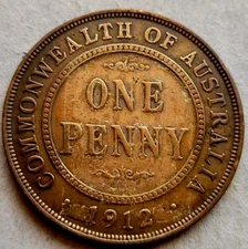 AUSTRALIA 🇦🇺 ONE (1) PENNY COIN 1912 (KING GEORGE V 