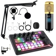 Podcast Microphone  Sound Card Kit F998 Bundle with Mixer Voice Changer for PC