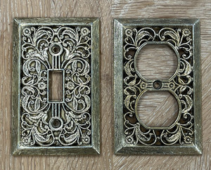 Vtg Filigree Gold-tone Light Switch & Outlet Plate Covers Art Deco READ AS IS