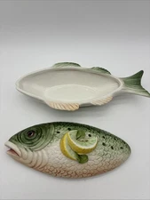 VINTAGE VIETRI FISH SHAPE SOUP TUREEN ITALY SERVING DISH PLATTER LEMON C DES