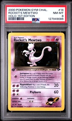 2000 POKEMON GYM CHALLENGE HOLO-1ST EDITION #14 ROCKET'S MEWTWO PSA 8