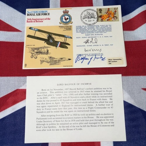RAF FDC 43 Squadron signed Lord Balfour of Inchrye PC MC* WW1 43 Sqn pilot