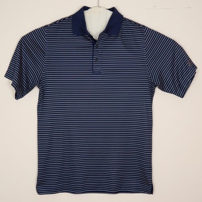 Tasso Elba Herren blau gestreift Greg Norman bestickt Kurzarm Polo Small