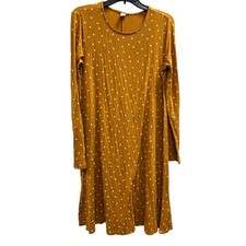 Old navy golden yellow polka dot  jersey knit stretchy swing dress sz L