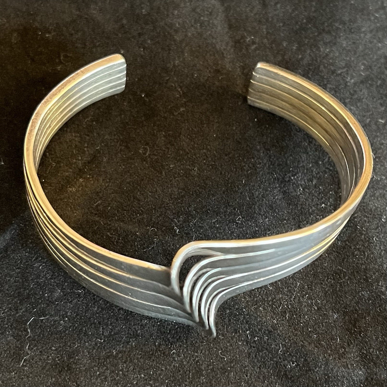 Sterling Silver Signed Wave Cuff Bracelet Modern … - image 8