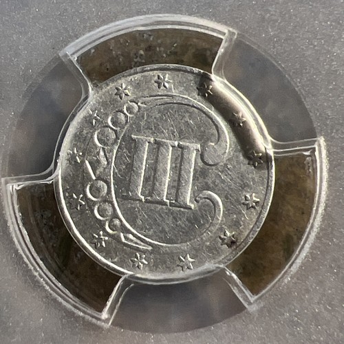 1851 3 Cent Silver Piece Nice PCGS Almost Uncirculated Cleaned J-605 - Picture 3 of 3