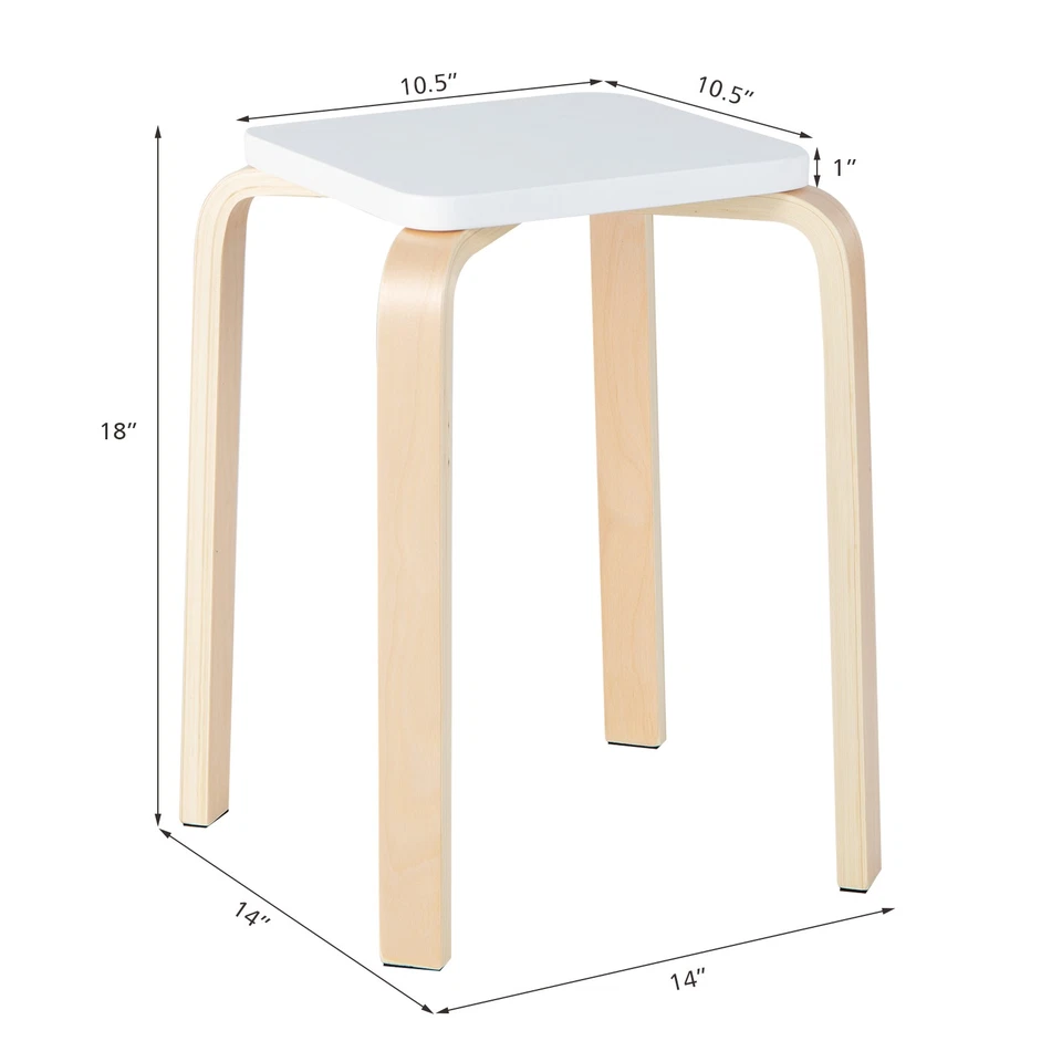 Set of 4 Colorful Square Stools Stackable Wood Stools with Anti-slip Felt Mats - Image 2 of 4