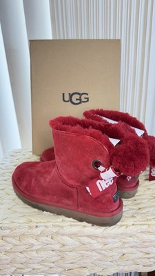 UGG Women's Ankle Pom Pom Ribbon Logo Suede Bootie Red US 7 UK 5 EU 38 Winter