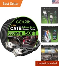 Cat6 Outdoor Ethernet Cable 50ft 23AWG Pure Copper, FTP, LLDPE, Waterproof, D...