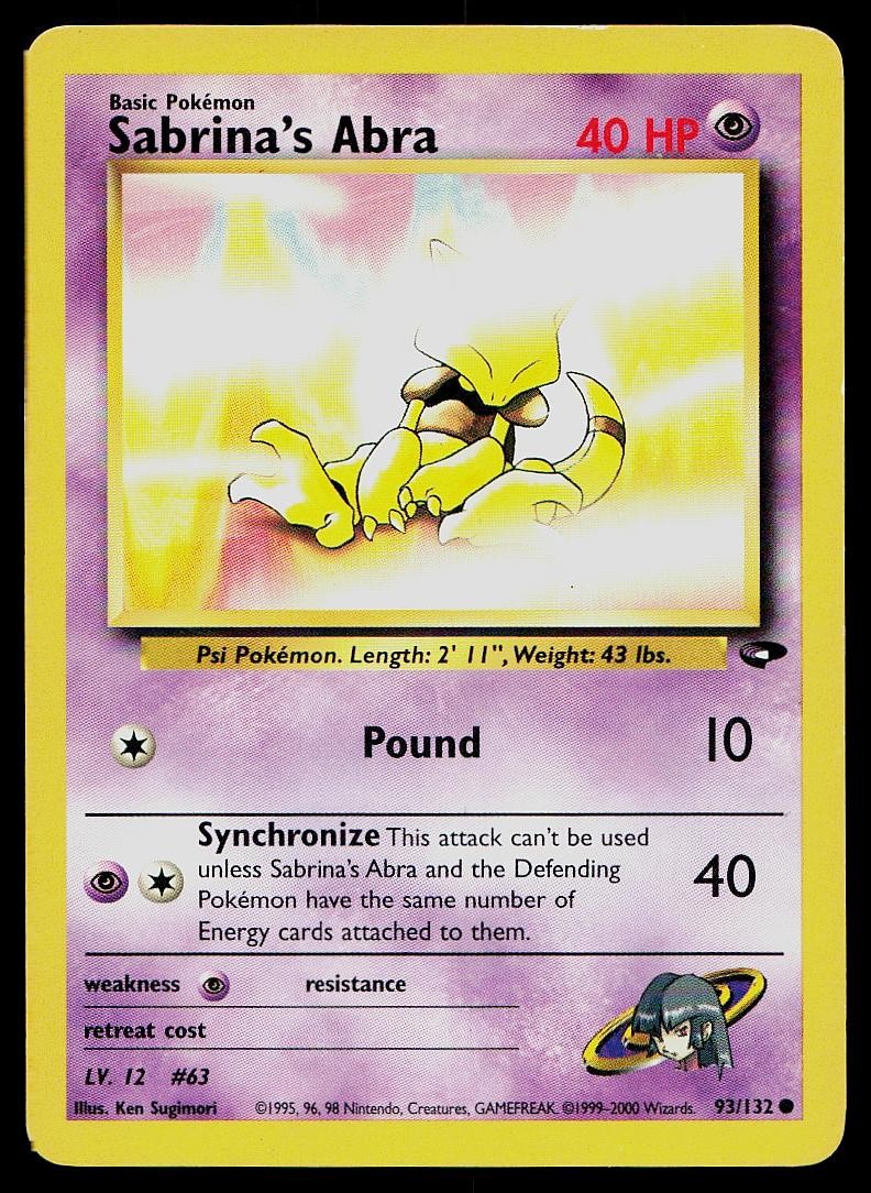 Pokemon Card Gym Challenge Sabrina's Abra 93/132 Common