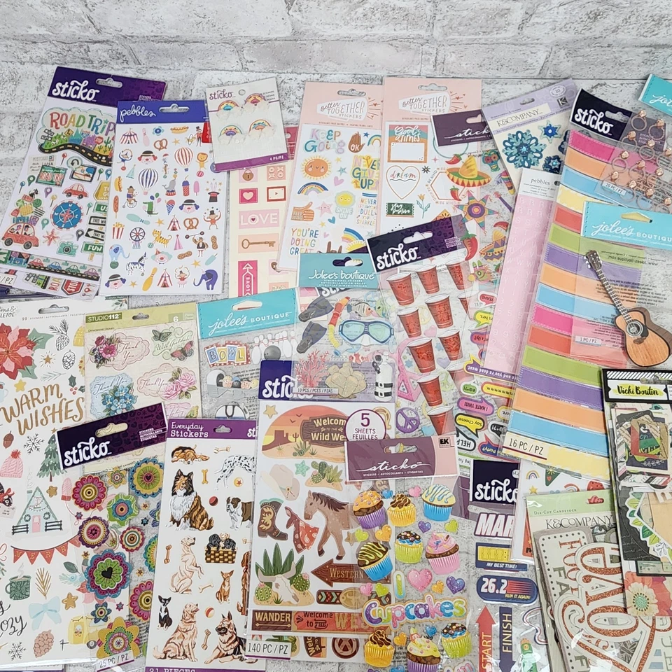 Lote Mixto de 100 Paquetes Álbum de Recortes Pegatinas Troqueladas NUEVO Jolees Sticko K&Co Foto 3 de 4