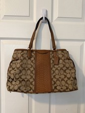 Coach Signature Logo Satchel Zip Top Brown/Beige Lined Inner Pockets Charm