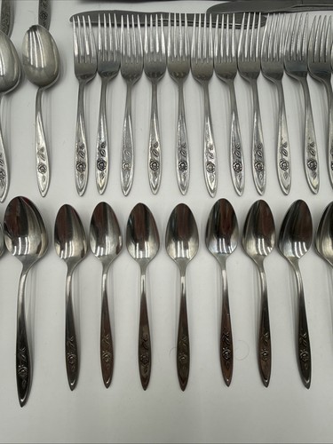 44 pc Set Oneida My Rose Stainless Flatware Knife Spoon Fork - Picture 5 of 12