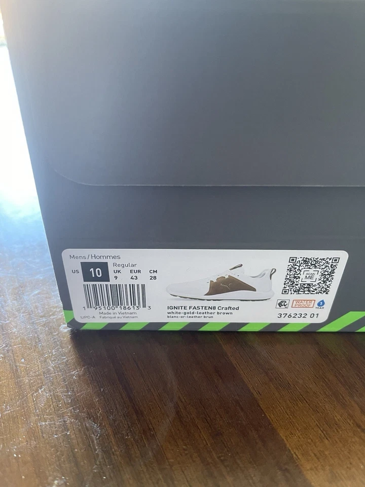 Мужские туфли для гольфа PUMA Ignite Fasten8 размер 10 белые/коричневые - Изображение 2 из 4