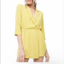 Forever 21 Plunging Skort Romper Playsuit Dress in Citron Yellow - Large