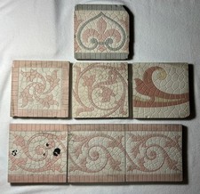 Lot Of 7 Antique American Encaustic ALHAMBRA Tiles Victorian New York RARE