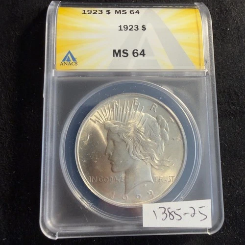 GORGEOUS Shine 1923 $1 Silver Peace Dollar MS 64 ANACS ESTATE US Coin 1385-25