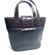 Vintage BRIGHTON Collection Black w/Brown Croc Trim Leather Satchel