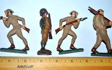 4 Antique LARGE  HEAVY lead "Dime Store" BRITISH SOLDIER FIGURES 3.75 inches