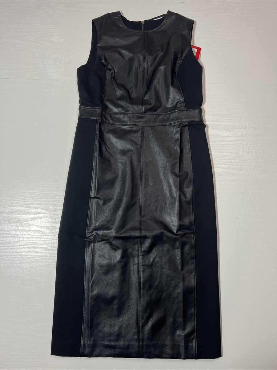 Spanx Faux Leather Combo Sheath Dress Luxe Black Womens 10 New | eBay