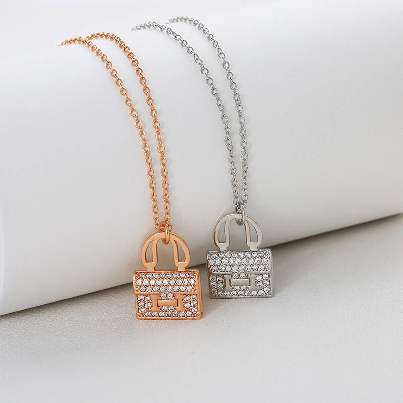 Chapado en Oro Rosa 18K Circonitas Blancas Paix H-Letra Bolso Colgante Collar Mujer Foto 4 de 4