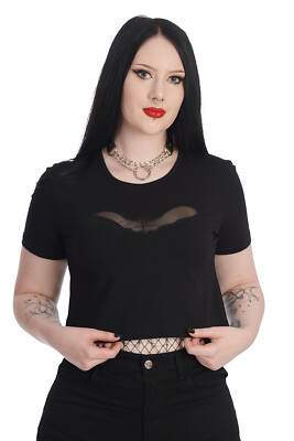 BANNED Apparel Damen schwarz Gothic Punk kurz geschnitten Fledermaus Dreamologie Top