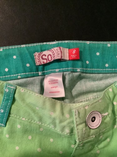 SO Bermuda Shorts Girls size 8 Greens with dots button zip pockets - Picture 5 of 5