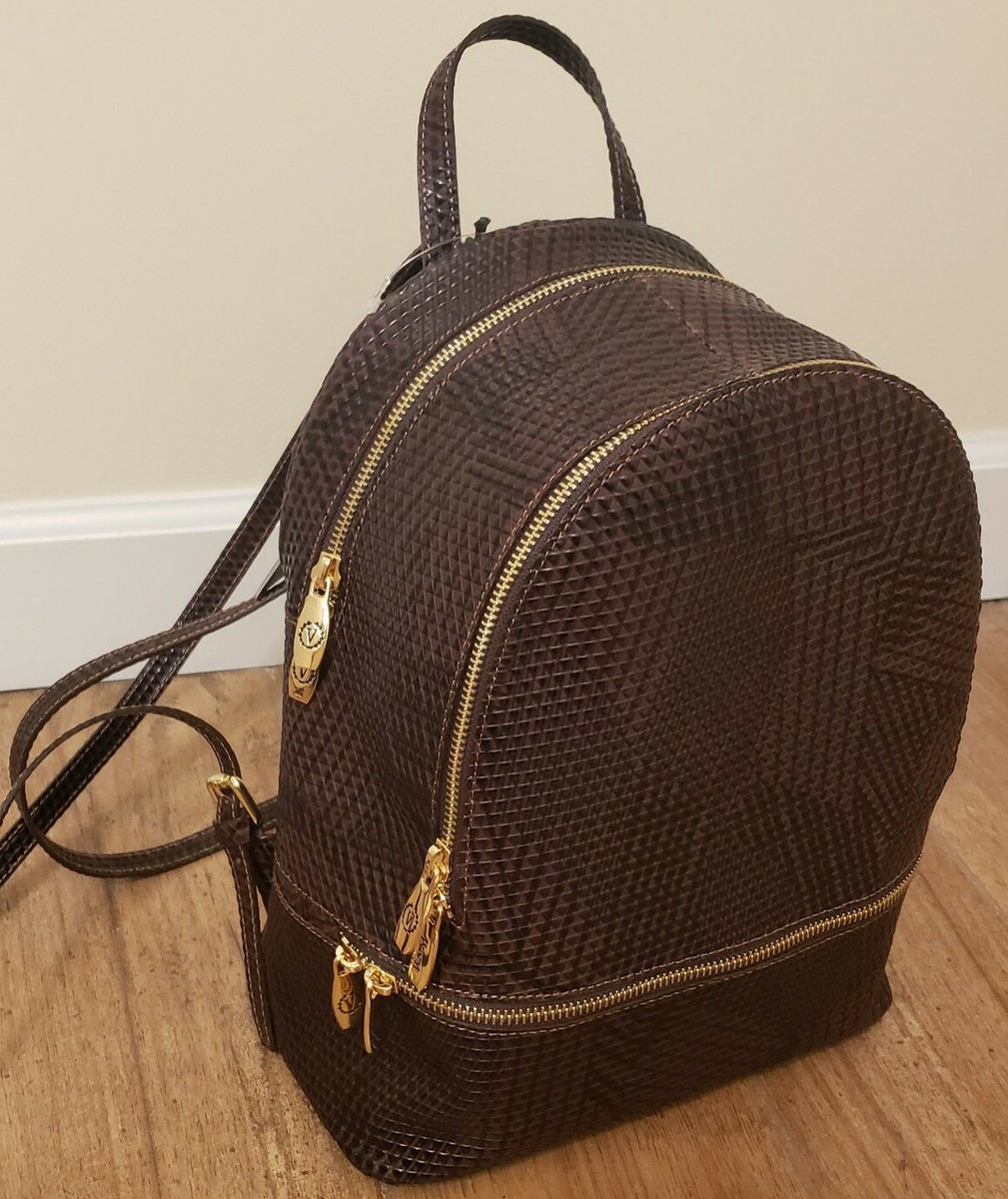 Valentina Black and Brown Leather Backpack VALENTINA Made in Italy GENUINE Leather Cinnamon Brown and  main image 4