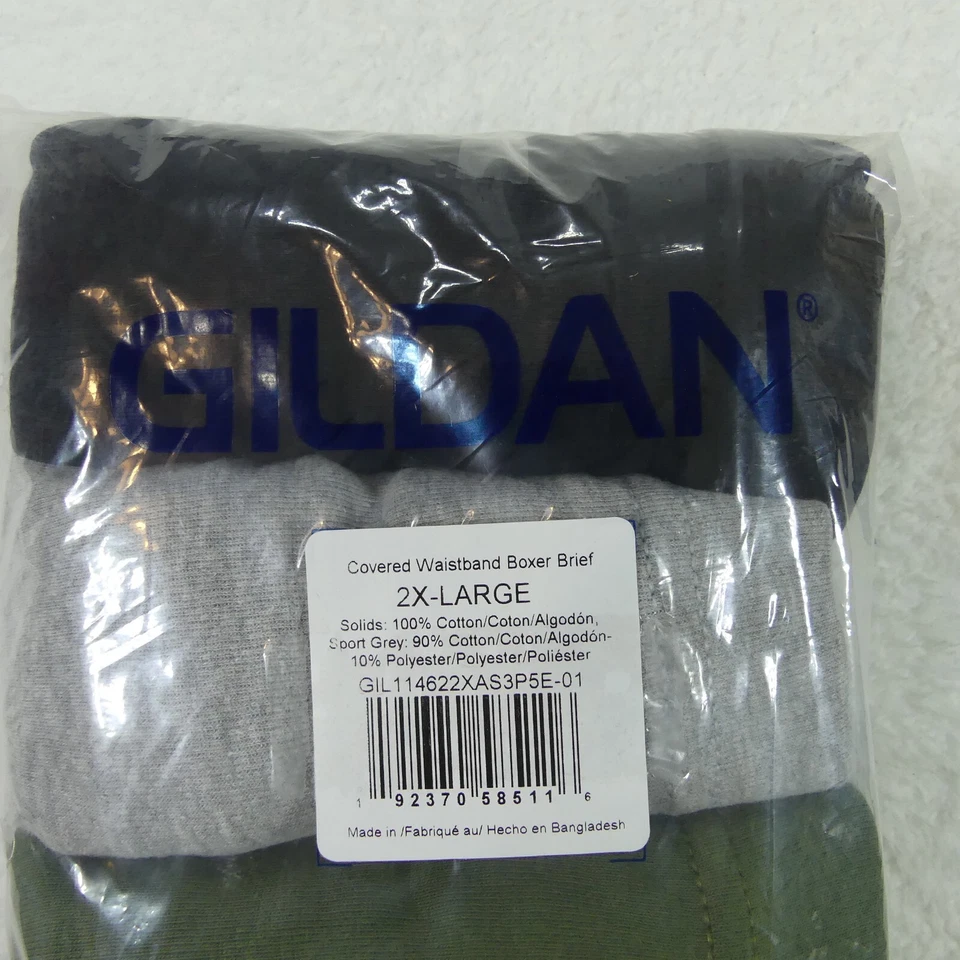 Gildan Underwear Mens 2XL Boxer Briefs Black Green Gray Cotton Blend 5 Pairs - Image 3 of 4