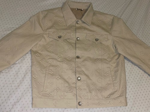 Louis Vuitton Men's Workwear Denim Jacket Monogram Embossed Beige Cotton Size 50 - Picture 2 of 24