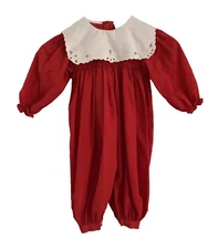 Vintage Petite Ami Christmas Red Long Bubble Romper Girl 18 Month Smocked Collar