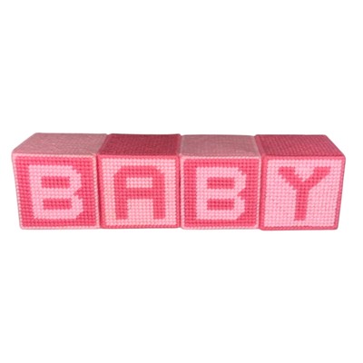 Hand Crafted Needlepoint Plastic Canvas BABY Blocks Pink Nursery Décor Shower