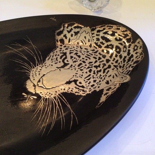 HUGE EMILIA CASTILLO NEIMAN MARCUS BLACK JAGUAR PLATTER STERLING JAGUAR XLNT