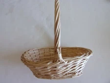 Light color Oval Wicker Basket with Handle - 11" X 8" and 11" tall with handle