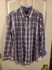 NAUTICA Button Up Shirt Boys Sz XL 18/20 Long Sleeve Blue Plaid Cotton, Poly