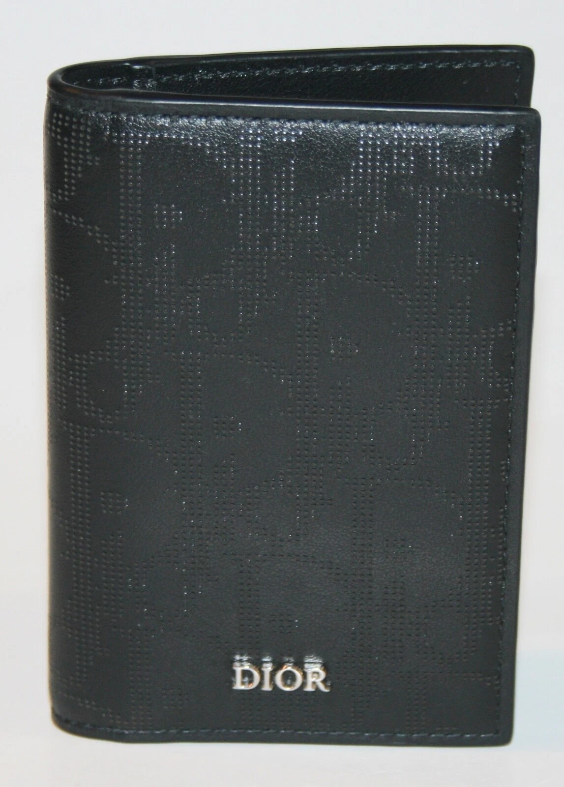 Portefeuille compact Christian Dior monogramme cuir perforé noir neuf