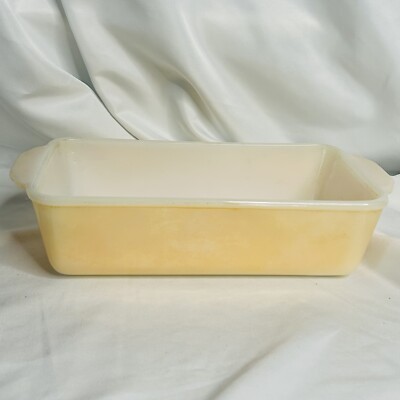 Vintage Fire-King #409 Peach Luster 1 Qt Loaf Pan   Iridescent Glass Bread/Meatl