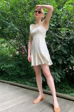 UO Festival Ruffle Mini Dress Ruffle Smocked Ivory Square Neck Sleeveless NWT L