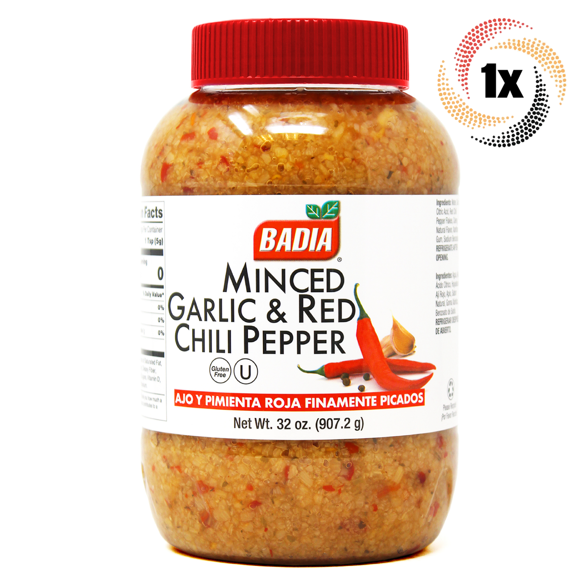 1x Jar Badia Minced Garlic Red Chili Pepper 32oz Gluten Free