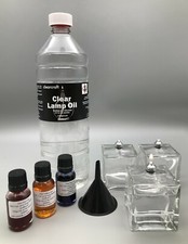 Set of 3 Mini Cube Glass Oil Lamps with 1 Litre Odourless Lamp Oil plus Dye Pack