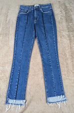 Paige Julia Women's Straight Leg High-Rise Frayed Hem Jeans Size 27 Blue Denim