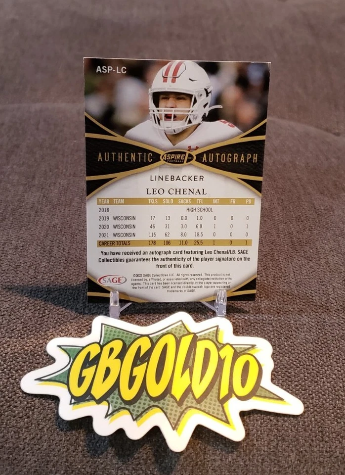 2022 Sage Aspire - Red #ASP-LC Leo Chenal (AU, RC) - Image 2 of 2