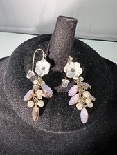 BEAUTIFUL PURPLE MARQUISE RHINESTONE FLORAL FLOWER FAUX PEARL DANGLE EARRINGS