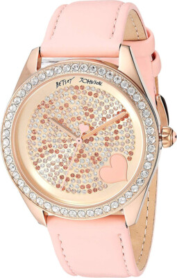 Betsey Johnson BJ00048-292 Gold Tone Dial Pink Leather Strap  display picture 1