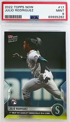 2022 Topps Now Julio Rodriguez RC  1st MLB Hit Leads Rally  #17 PSA 9 Rookie