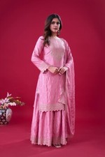 Luxurious Heavy Chinon Silk Embroidered Sharara Suit Set For Pakistani Wedding
